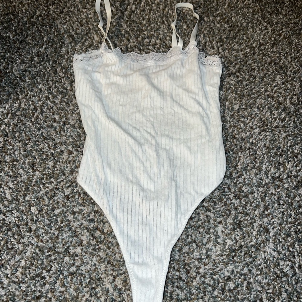 White Ribbed & Lace Bodysuit